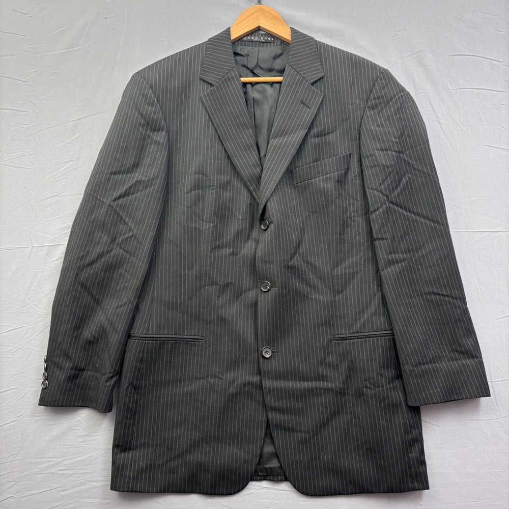 Hugo Boss Einstein Sigma US Pinstripe Virgin Wool Blazer Grey Mens 40L USA Made